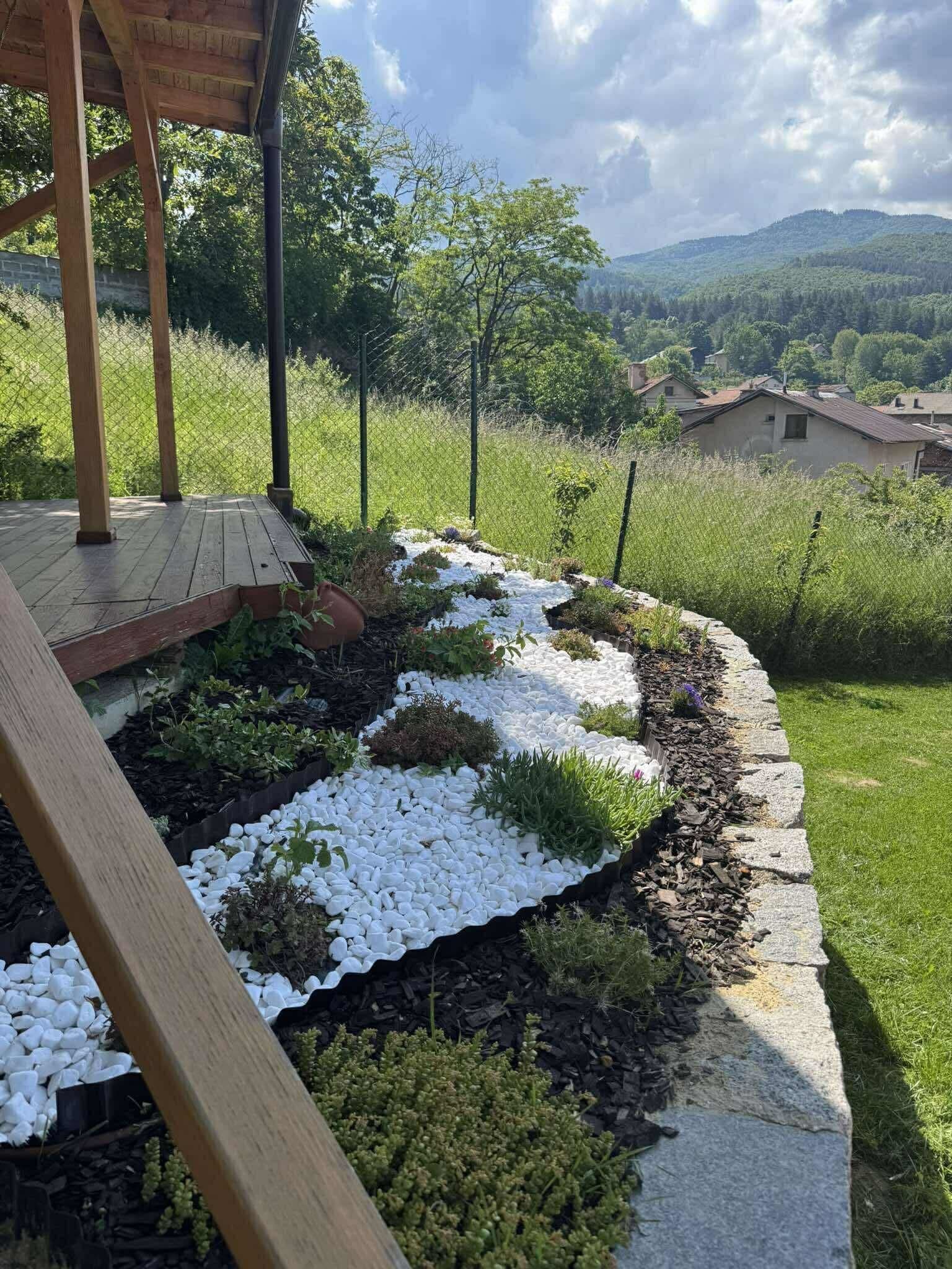 Красиво оформена градинска алея с цветя